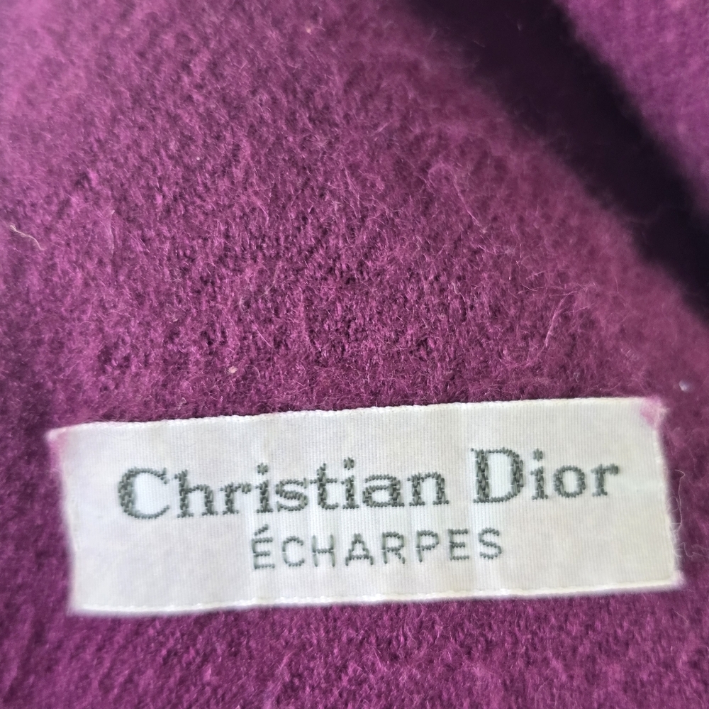 Christian Dior Women Elegant Purple Shawl Scarf Fringe Luxury - Picture 6 of 8
